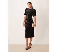 YAS - Vestito midi in paillettes nero con maniche a sbuffo L