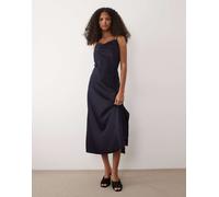 YAS - Vestito midi in raso blu navy con spalline sottili 40