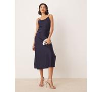 YAS - Vestito midi in raso blu navy con spalline sottili 6