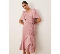 YAS - Vestito midi in raso rosa lilla a portafoglio 12