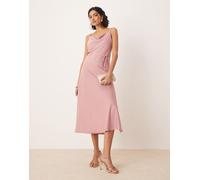 YAS - Vestito midi in raso rosa lilla con spalline sottili 14