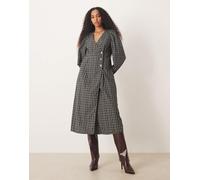 YAS - Vestito midi nero a quadri asimmetrico con bottoni 38