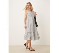 YAS - Vestito midi senza maniche in popeline nero e bianco a righe con scollo profondo-Multicolore 6