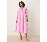 YAS - Vestito midi testurizzato color lavanda pastello con scollo a V-Rosa 40