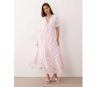YAS - Vestito midi testurizzato rosa ballerina con scollo a V 38