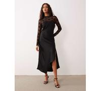 YAS - Vestito sottoveste nero ibrido accollato in raso con parte superiore in pizzo 6