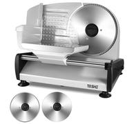 YASHE Affettatrice Elettrica, Affettatrice da Carne e Pane da 250W con Lame Seghettate e Lisce da 19 cm, Spessore Regolabile (0-15 mm), Blocco di Sicurezza, Piedini Antiscivolo, Facile da Pulire