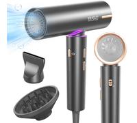 YASHE Asciugacapelli Ionico, Motore Senza Spazzole a 110.000 g/min, diffusore e concentratore, 3 velocità, 4 impostazioni di calore, pulsante di raffreddamento, asciugatura rapida a 23m/s, 1800W