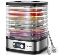 YASHE Essiccatore Alimentare 8 Vassoi, Tempo e Temperatura Regolabili 72H, Include Griglie a Rete, Vassoio per Rotoli di Frutta e Pinza Inox per Jerky, Frutta, Carne, Verdure, Erbe, Senza BPA