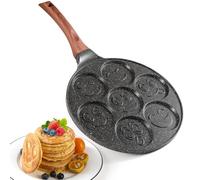YASHE Pancake Padella per bambini con Smiley, 7 fori, in alluminio pressofuso, perfetta per la colazione dei bambini, brunch, feste e festività