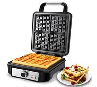 YASHE Piastra per Waffle, Macchina per Waffle Quadrata 4 Fette, 5 Manopole di Doratura, Luci Indicatori, Antisversamento, Rivestimento Antiaderente, 1200W, Argento/Nero
