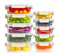 YASHE Set 10 Contenitori Vetro per Alimenti con Coperchi Ermetici, Senza BPA, Ad