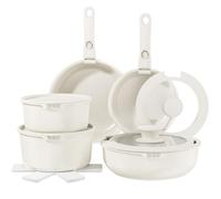 YASHE Set da cucina 15 pezzi, pentole e padelle con rivestimento antiaderente in granito, manici rimovibili, impilabili, facili da pulire, compatibili con induzione, gas e vetroceramica