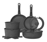YASHE Set da cucina 15 pezzi, pentole e padelle con rivestimento antiaderente in granito, manici rimovibili, impilabili, facili da pulire, compatibili con induzione, gas e vetroceramica