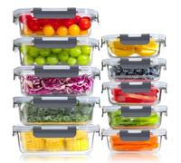 YASHE Set di 10 Contenitori Vetro per Alimenti con Coperchi Ermetici - Senza BPA, Adatti a Microonde, Forno, Frigo e Congelatore - Ideali per Conservazione, Meal Prep e Organizzazione Cucina