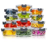 YASHE Set di 12 Contenitori Vetro per Alimenti con Coperchi Ermetici - Senza BPA, Adatti a Microonde, Forno, Frigo e Congelatore - Ideali per Conservazione, Meal Prep e Organizzazione Cucina