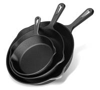 YASHE Set di 3 Padelle in Ghisa, Padelle Antiaderenti Naturali da Condire, Robuste e Resistenti, Ideali per Varie Preparazioni, Misure 16/20/26 cm