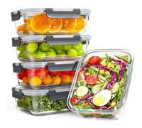 YASHE Set di 5 Contenitori Vetro per Alimenti 1040ml con Coperchi Ermetici - Senza BPA, Adatti a Microonde, Forno, Frigo e Congelatore - Ideali per Conservazione, Meal Prep e Organizzazione Cucina