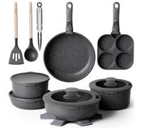 YASHE Set di Pentole da 21 Pezzi con Rivestimento Antiaderente, Manici Rimovibili, Compatibili con Induzione, Forno fino a 230°C, Lavabili in Lavastoviglie, Impilabili, Ideali per Famiglie, Nero