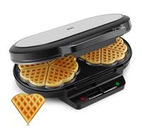 YASHE SW-2122M Belgische Waffel Piastra Waffle Cuore, 10 Waffle Classici a Forma di Cuore con Rivestimento Antiaderente, 5 Regolazioni di Temperatura, Spie Luminose, 1200W, Argento/Nero