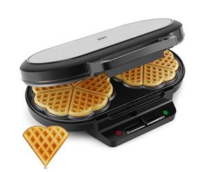 YASHE SW-2122M Belgische Waffel Piastra Waffle Cuore, 10 Waffle Classici a Forma di Cuore con Rivestimento Antiaderente, 5 Regolazioni di Temperatura, Spie Luminose, 1200W, Argento/Nero