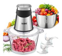 YASHE Tritatutto Elettrico 1,8L+2L, Robot da Cucina con Contenitori in Vetro e Acciaio Inox, Tritacarne 500W con 2 Velocità e 2 Set di Lame