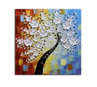 Yasheng Art - dipinto olio su tela bianca fiori dipinti moderni Home interior Decor Art immagine astratta pronto da appendere 61 x 61 cm, YS-0018, 24 x 24" (60x60 cm)