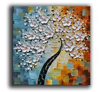 Yasheng Art - dipinto olio su tela bianca fiori dipinti moderni Home interior Decor Art immagine astratta pronto da appendere 61 x 61 cm, YS-0019, 24 x 24" (60x60 cm)