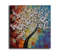 Yasheng Art - dipinto olio su tela bianca fiori dipinti moderni Home interior Decor Art immagine astratta pronto da appendere 61 x 61 cm, YS-0018, 24 x 24" (60x60 cm)