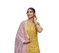Yashika Misto cotone floreale Regular Kurta Go-to Ethno Ensemble: migliora il tuo look quotidiano con i nostri set di pantaloni stampati Kurti Dupatta, giallo., XL