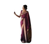 Yashika Sari da donna Banarasi Kanjivaram in cotone e seta tessuto con camicetta non cucita (AZ-YS-OG-PADMA PURPLE)