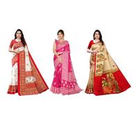 Yashika Sari da donna in seta stampata con camicetta sari sari da donna | sari da donna | combo sari | nuovo sari | ultimo sari | confezione da 3, Multi colore 10, taglia unica