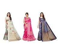 Yashika Sari da donna in seta stampata con camicetta sari sari da donna | sari da donna | combo sari | nuovo sari | ultimo sari | confezione da 3, Multi colore 18, taglia unica