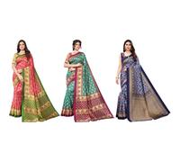 Yashika Sari da donna in seta stampata con camicetta sari sari da donna | sari da donna | combo sari | nuovo sari | ultimo sari | confezione da 3, Multi colore 12, taglia unica