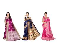 Yashika Sari da donna in seta stampata con camicetta sari sari da donna | sari da donna | combo sari | nuovo sari | ultimo sari | confezione da 3, Multi colore 8, taglia unica