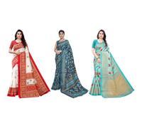 Yashika Sari da donna in seta stampata con camicetta sari sari da donna | sari da donna | combo sari | nuovo sari | ultimo sari | confezione da 3, Multi colore 10, taglia unica