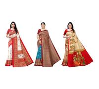 Yashika Sari da donna in seta stampata con camicetta sari sari da donna | sari da donna | combo sari | nuovo sari | ultimo sari | confezione da 3, Multi colore 10, taglia unica