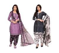 Yashika Set di materiale per abito da donna in crêpe, tessuto stampato non cucito per pantaloni kurta e Dupatta (confezione da 2), Suki Grigio-abhilasha Nero, Taglia Unica