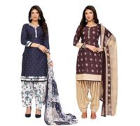 Yashika Set di materiale per abito da donna in crêpe, tessuto stampato non cucito per pantaloni kurta e Dupatta (confezione da 2), Abhilasha Blue-shilpa Maroon, Taglia Unica
