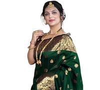 Yashika Zari Donna Tessuto Cotone Seta Jacquard Sari con Camicetta Senza Cucito, verde, Taglia unica