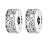 YASHUO Charm a clip, 2 pezzi, distanziatore per braccialetti con charm in argento Sterling 925, perline rotonde per braccialetti con charm, Argento