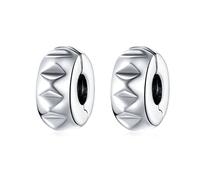 YASHUO Charm a clip, 2 pezzi, distanziatore per braccialetti con charm in argento Sterling 925, perline rotonde per braccialetti con charm, Argento