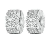 YASHUO Charm a clip, 2 pezzi, distanziatore per braccialetti con charm in argento Sterling 925, perline rotonde per braccialetti con charm, Argento, cristallo