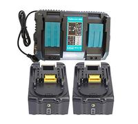 YASI MFG® - Caricatore doppio a 2 vie DC18RD DC18RC e 2 batterie per Makita 18V BL1830 BL1840 BL1850 BL1860 [caricatore 7.2V-18V 4A Li-ion con BL1850B LED 18V 5.0 Ah]