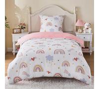 Yasida BettwäSche - Biancheria da letto per bambini, 135 x 200 cm, in microfibra, con arcobaleno, nuvole, stelle, lune, cuori, per ragazze, set copripiumino singolo da 135 x 200 cm e federa da 80 x 80