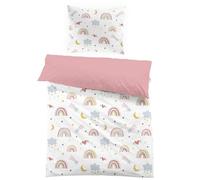 Yasida Biancheria da letto arcobaleno, 135 x 200 cm, in microfibra colorata per bambini, con arcobaleno, nuvole, stelle, lune, cuori per ragazze, set copripiumino 135 x 200 cm e federa 80 x 80 cm