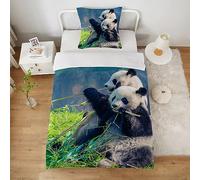 Yasida Panda - Copripiumino 140 x 200 per bambini, set da letto singolo, con motivi animali e natura per ragazzi/ragazze, copripiumino in microfibra con federa 65 x 65 cm