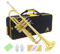 Yasisid Set di tromba standard in Sib, strumento per tromba in ottone con custodia rigida, kit di pulizia, bocchino 7C e guanti, per adulti o bambini (oro)