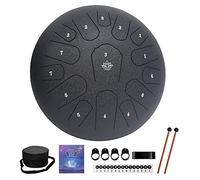 Yasisid Tamburo per lingua in acciaio, 30,5 cm, 15 note, strumento a percussione a mano, con borsa morbida, libro musicale, 2 mazzuole, per meditazione o yoga (nero)