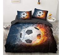 YASMENG Biancheria da letto da calcio, 155 x 220 cm, 3 pezzi, motivo fiamma, acqua, arancione, da calcio, in morbida microfibra, per ragazzi e bambini, con chiusura lampo e 2 federe da 80 x 80 cm